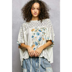 POL Floral Patchwork Lace Accent Blouse